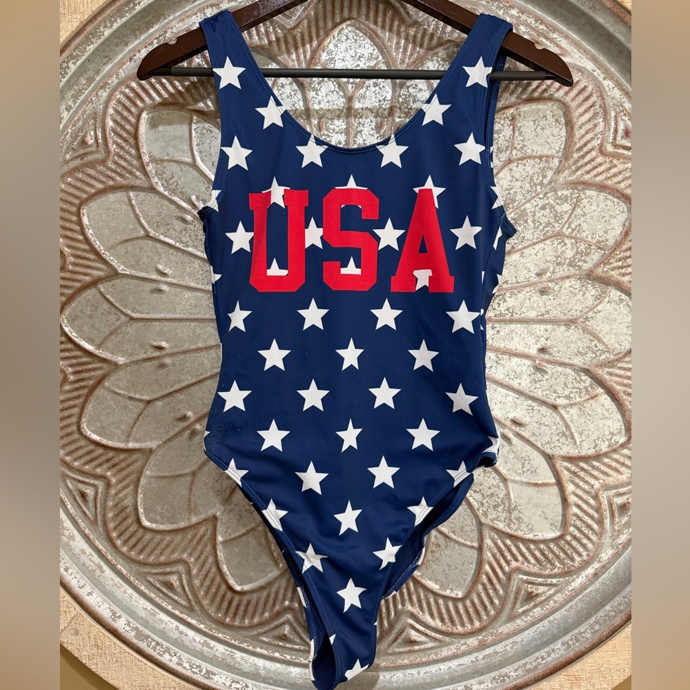 H&M Divided Navy Blue USA Star One-Piece High-leg Swimsuit